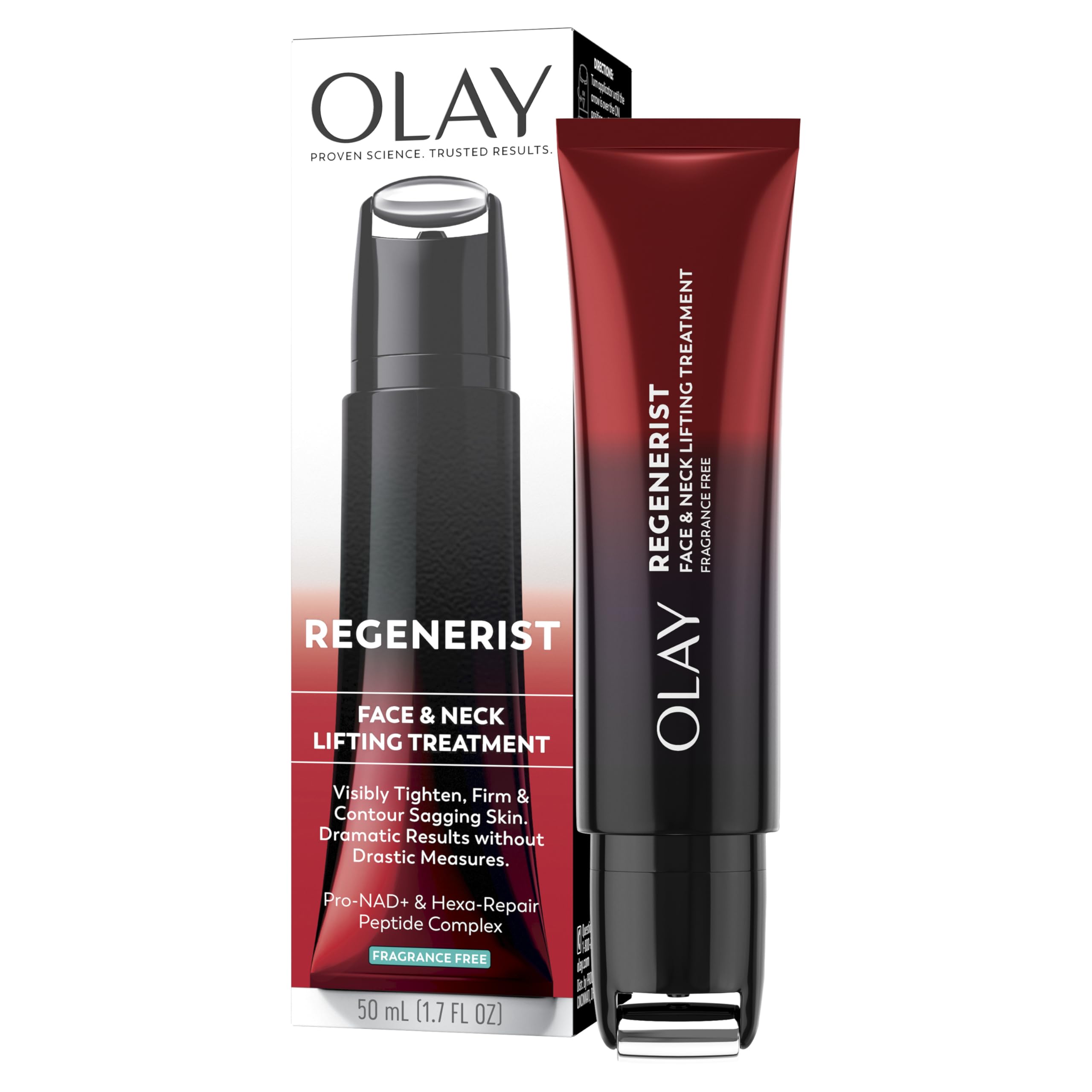 Olay Regenerist Neck and Face Roller packaging showcases premium anti-aging care.