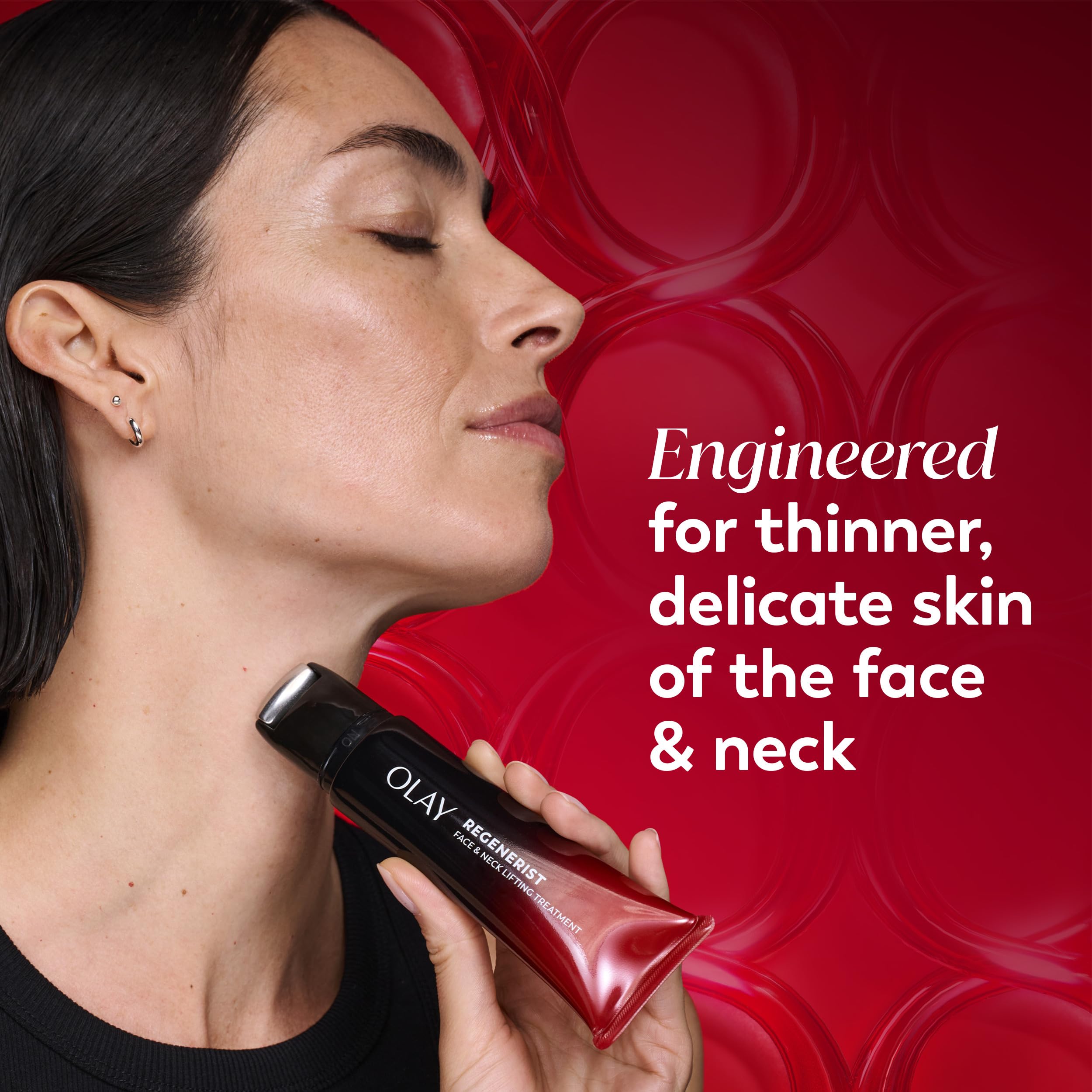 Daily skincare routine with Olay Regenerist for neck and face.