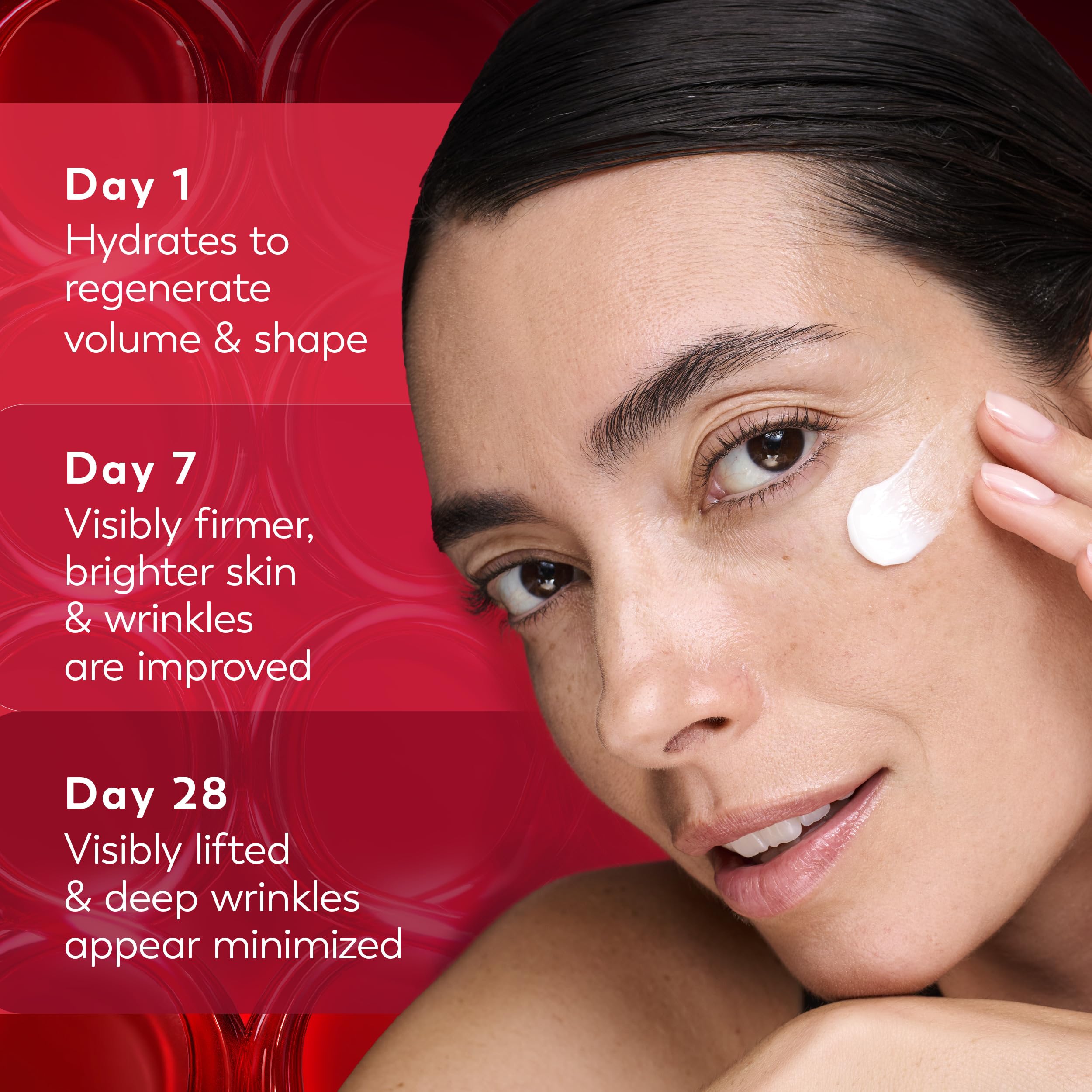 Olay Regenerist bottle shows Niacinamide ingredient panel for barrier support.
