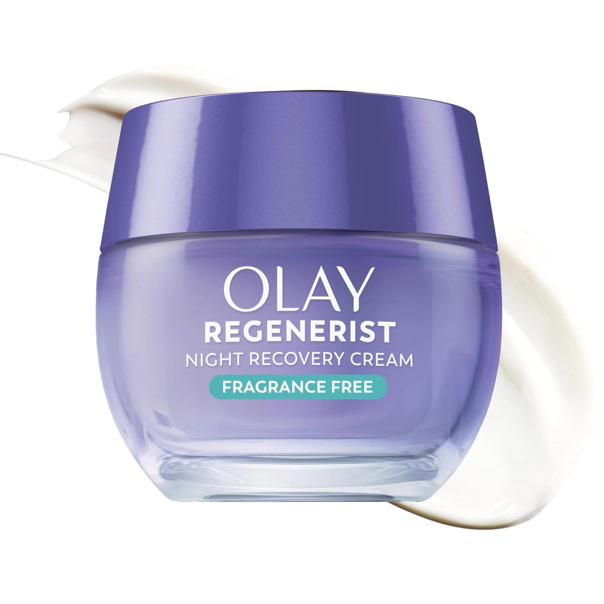 Olay Regenerist Night Recovery Cream bottle delivers overnight hydration.