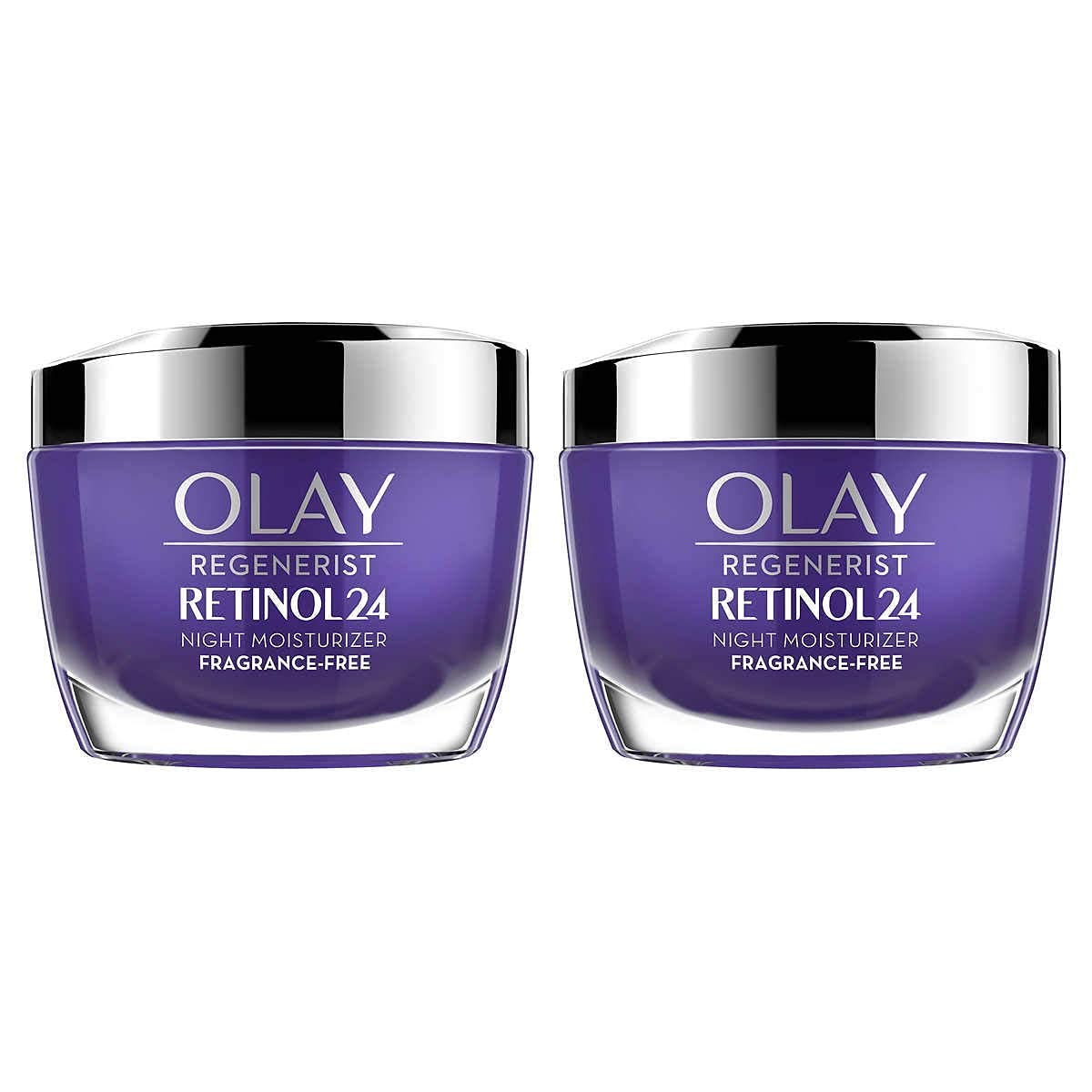Olay Regenerist Retinol 24 Night Cream jar close-up for nighttime skin renewal