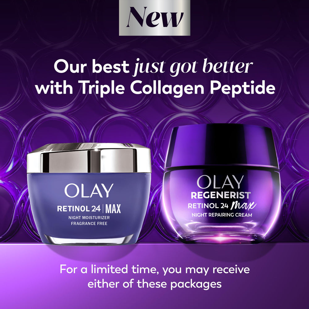 Closeup of Olay Regenerist Retinol24 Max jar highlights fragrance-free, non-greasy texture