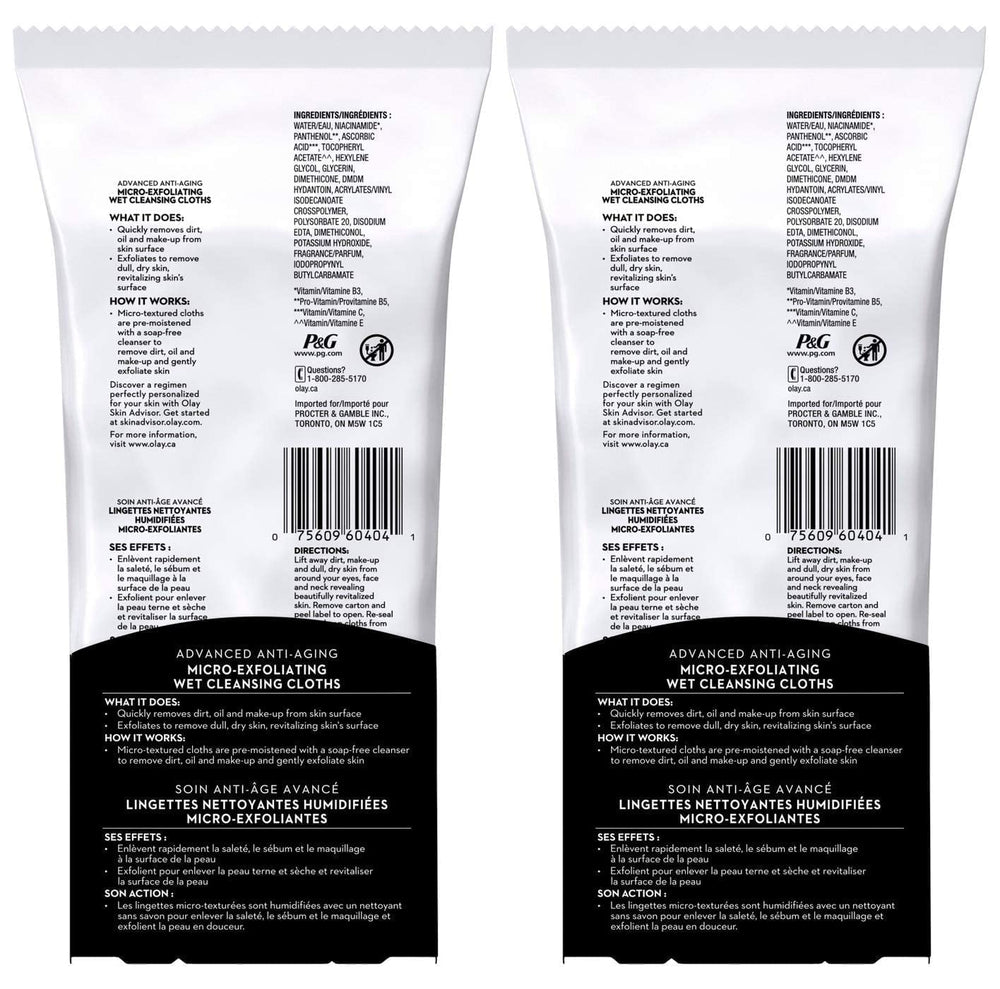 Toallitas Olay Regenerist exfoliación potenciada para eliminar impurezas y dejar la piel suave.