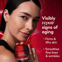 Olay Regenerist triple collagen peptide label highlights key ingredients.