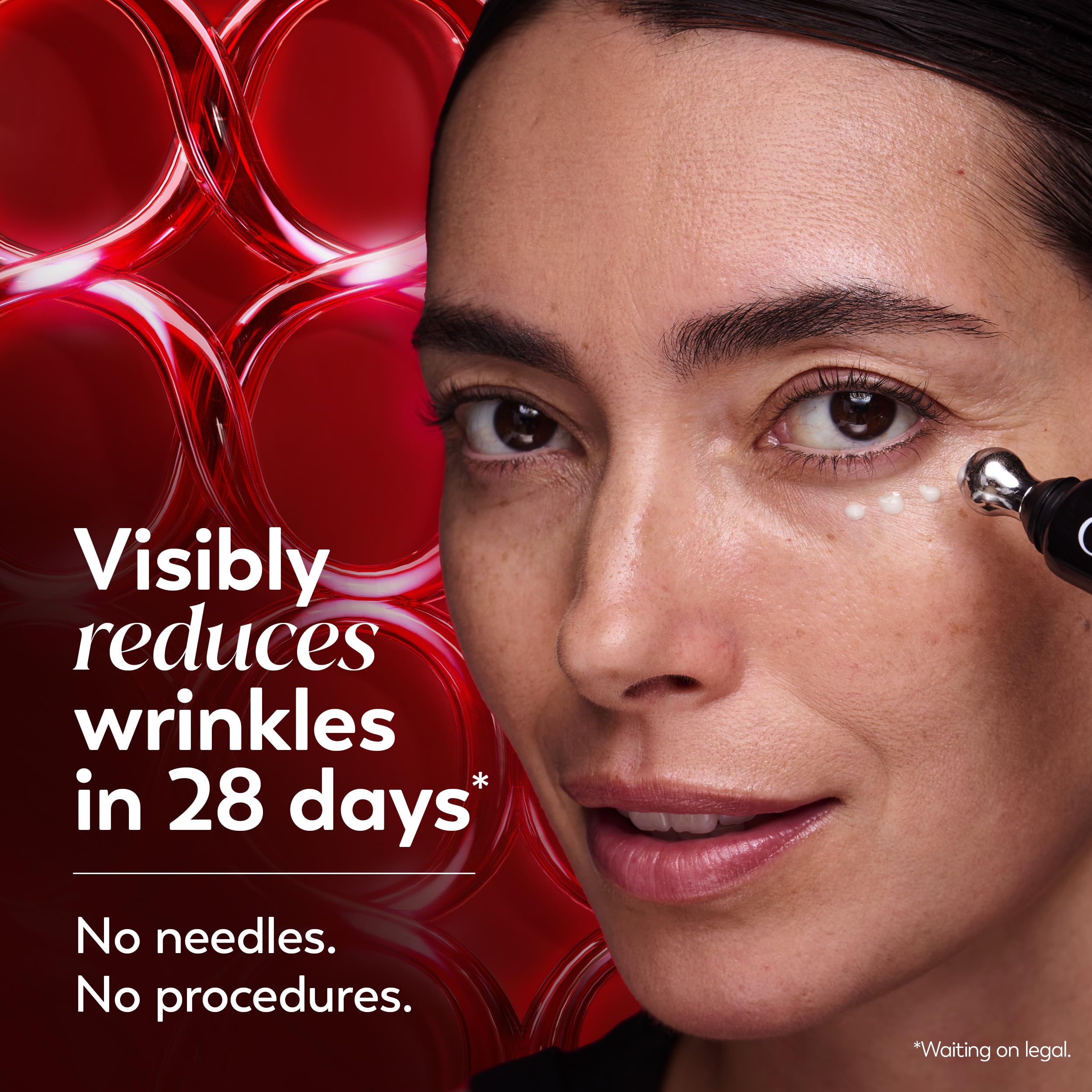 Olay Regenerist Under Eye Roller closeup texture detail showing smooth eye skin after application