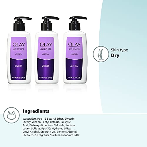 Olay rutina diaria de cuidado facial con limpiador suave.