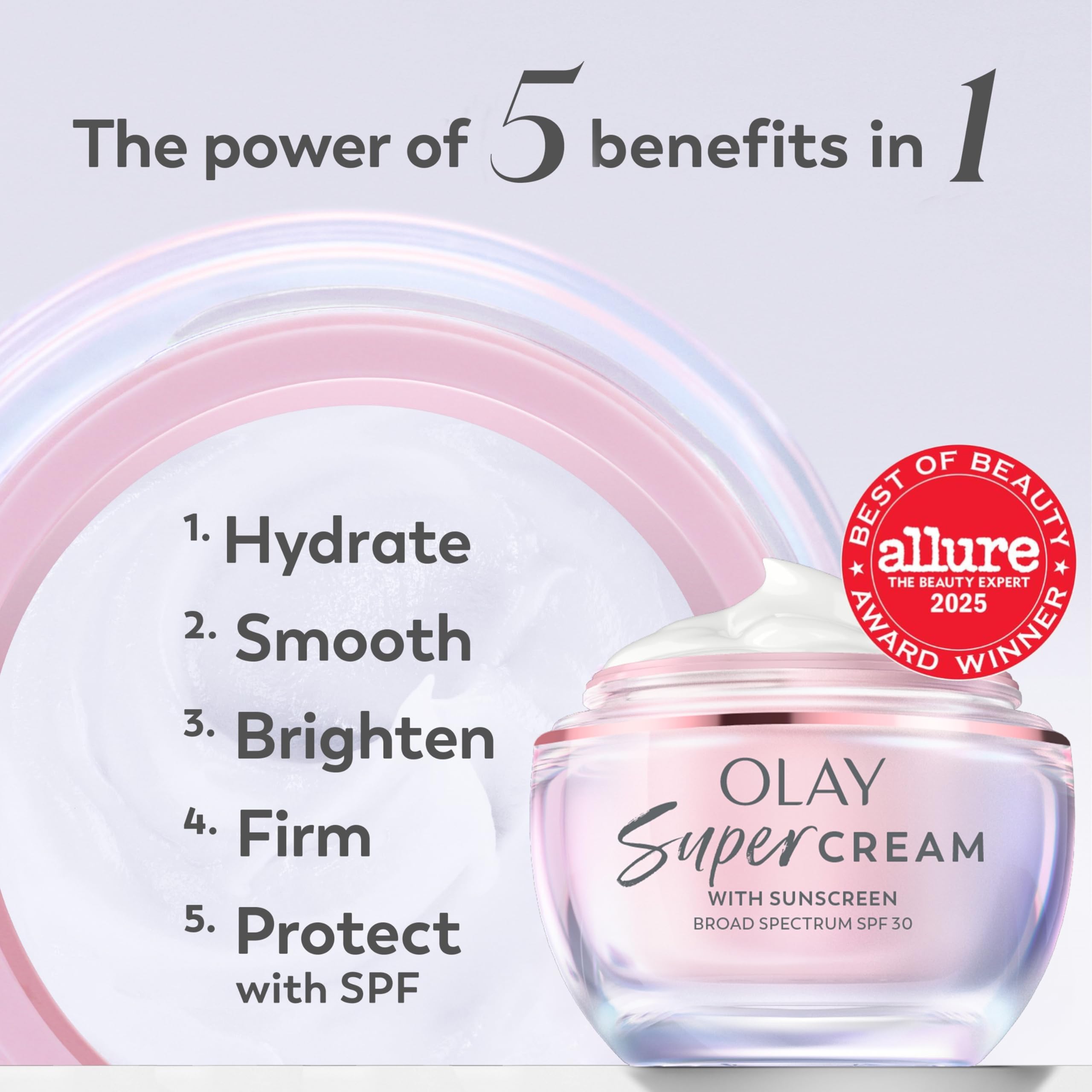 OLAY Super Cream SPF 30 bottle back label highlights ingredients