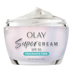 Olay Super Cream SPF30 jar—daily hydration with sunscreen in one.