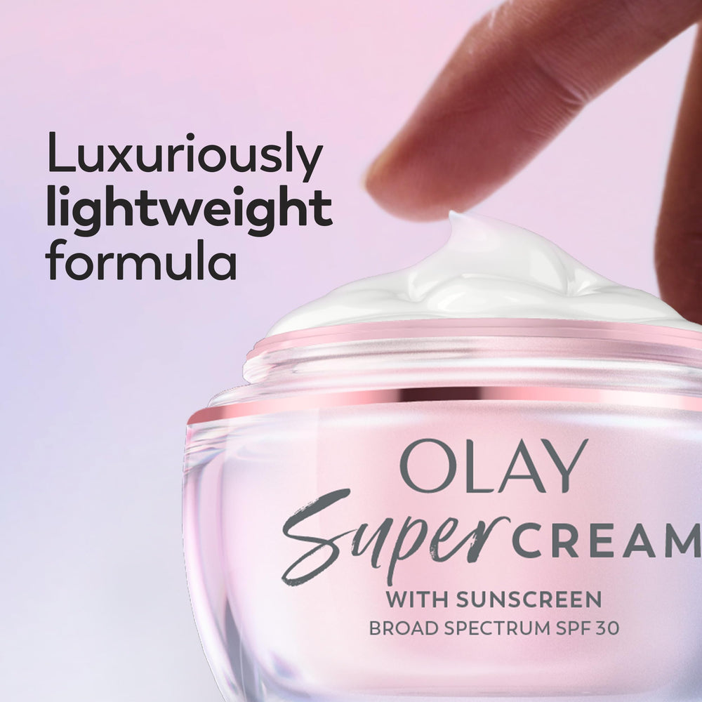 Olay Super Cream SPF 30, sin cast blanco en todos tonos.