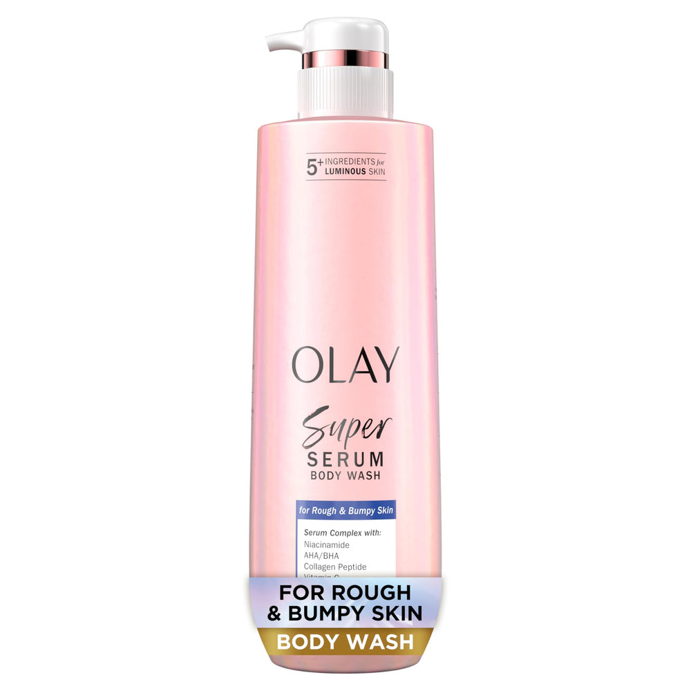 Olay Super Serum Body Wash: botella vertido para limpieza suave y revitalizante.