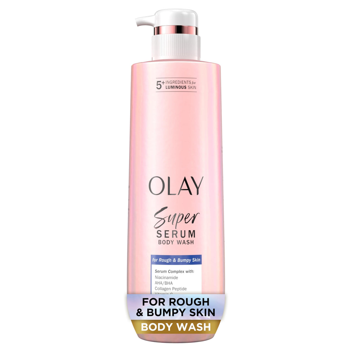 Olay Super Serum Body Wash: botella vertido para limpieza suave y revitalizante.