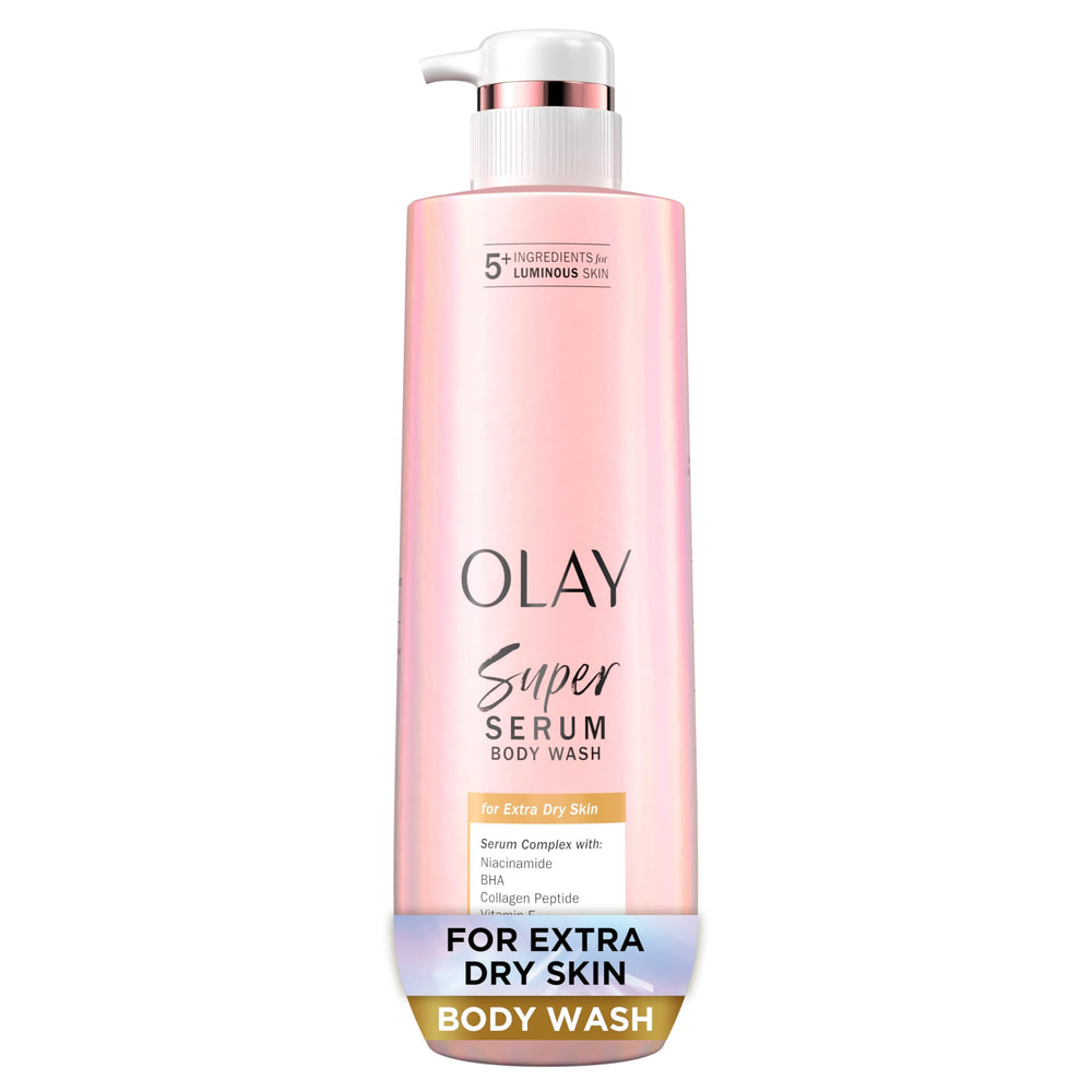 Olay Super Serum Body Wash en botella muestra hidratación duradera para la piel