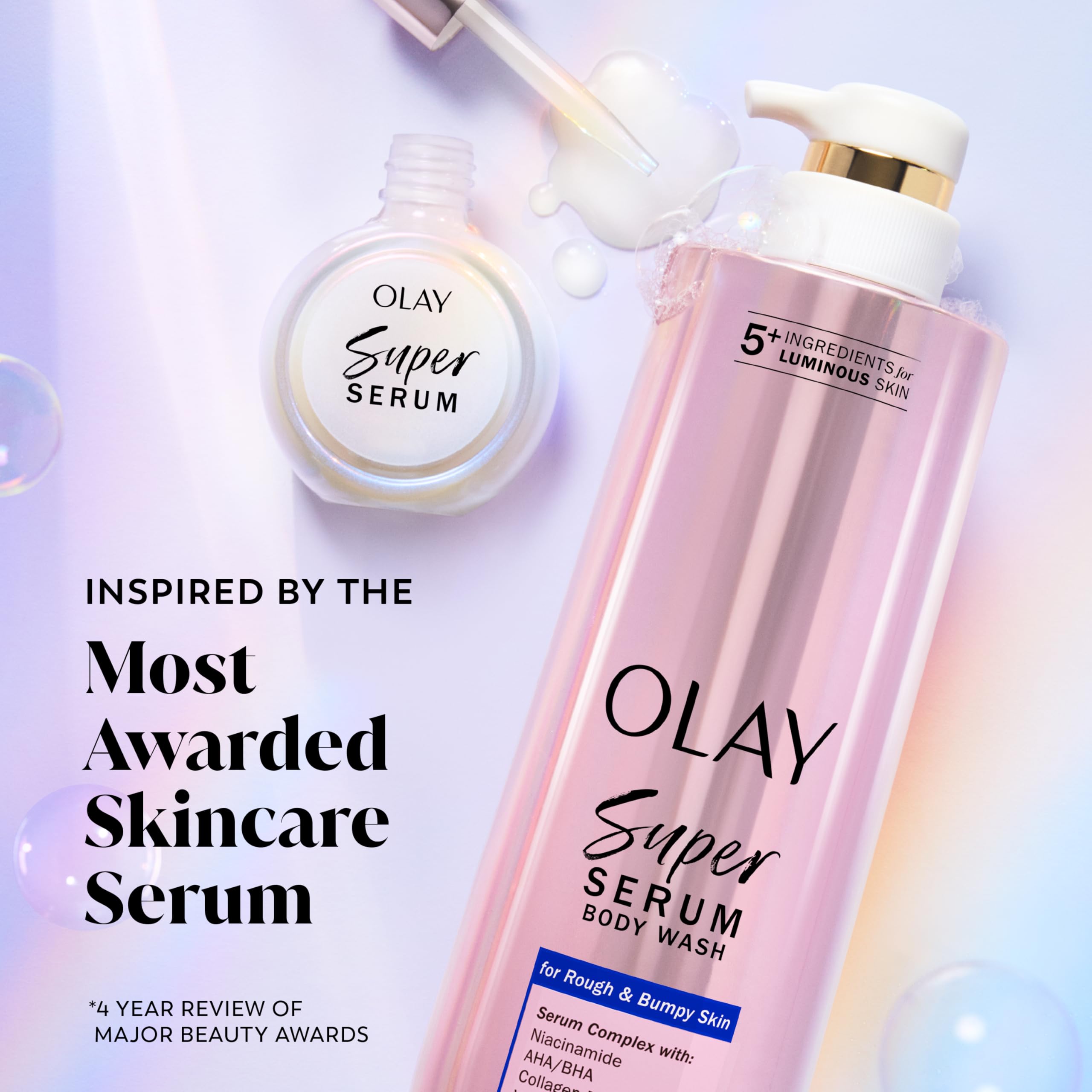 Olay Super Serum Body Wash: niacinamida y vitaminas en acción para el cuidado.