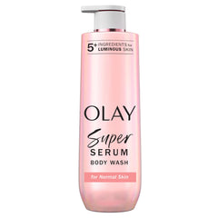 Olay Super Serum: botella vertido, aplicación suave en la ducha diaria.