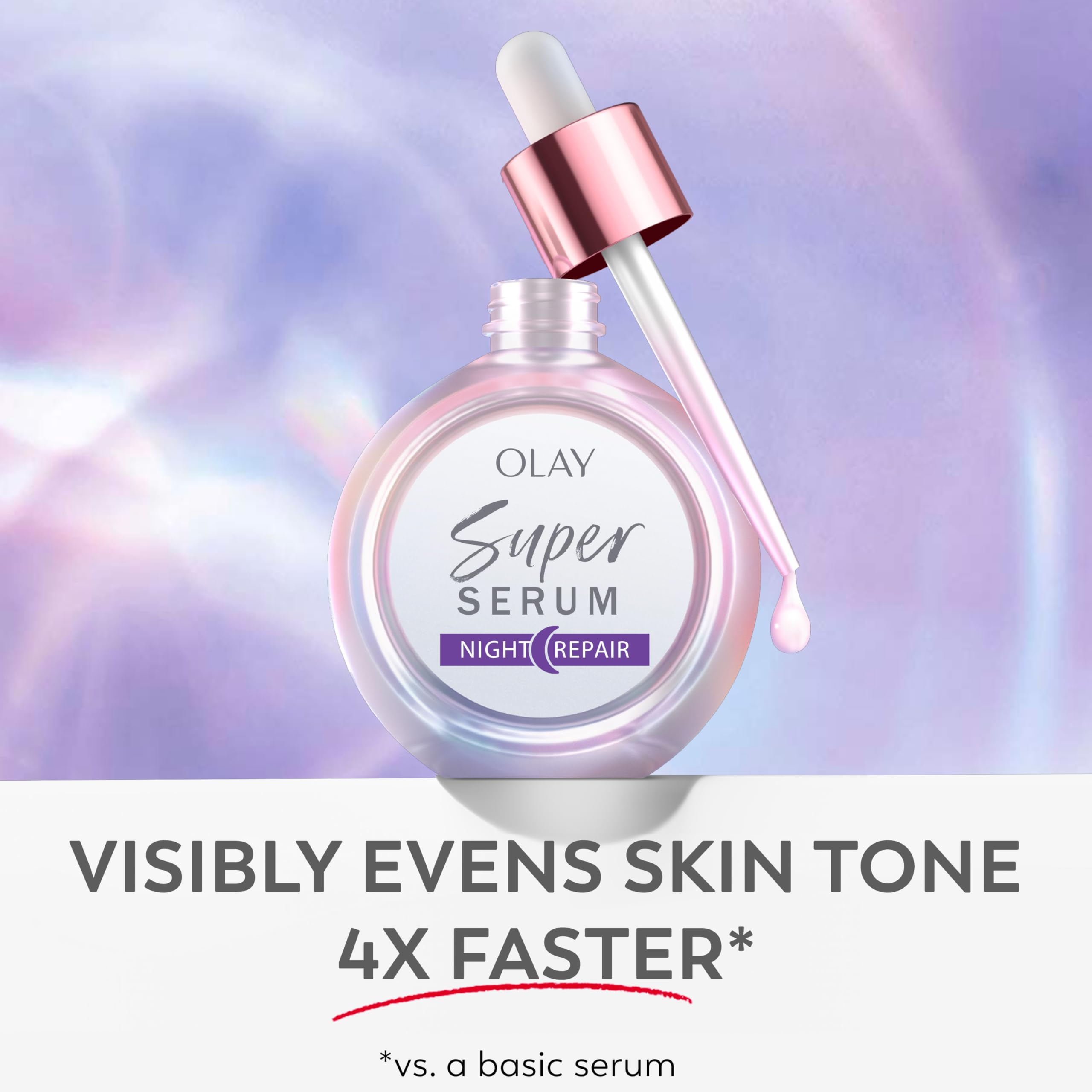 Olay Super Serum Night Repair niacinamide and peptide ingredients focus.