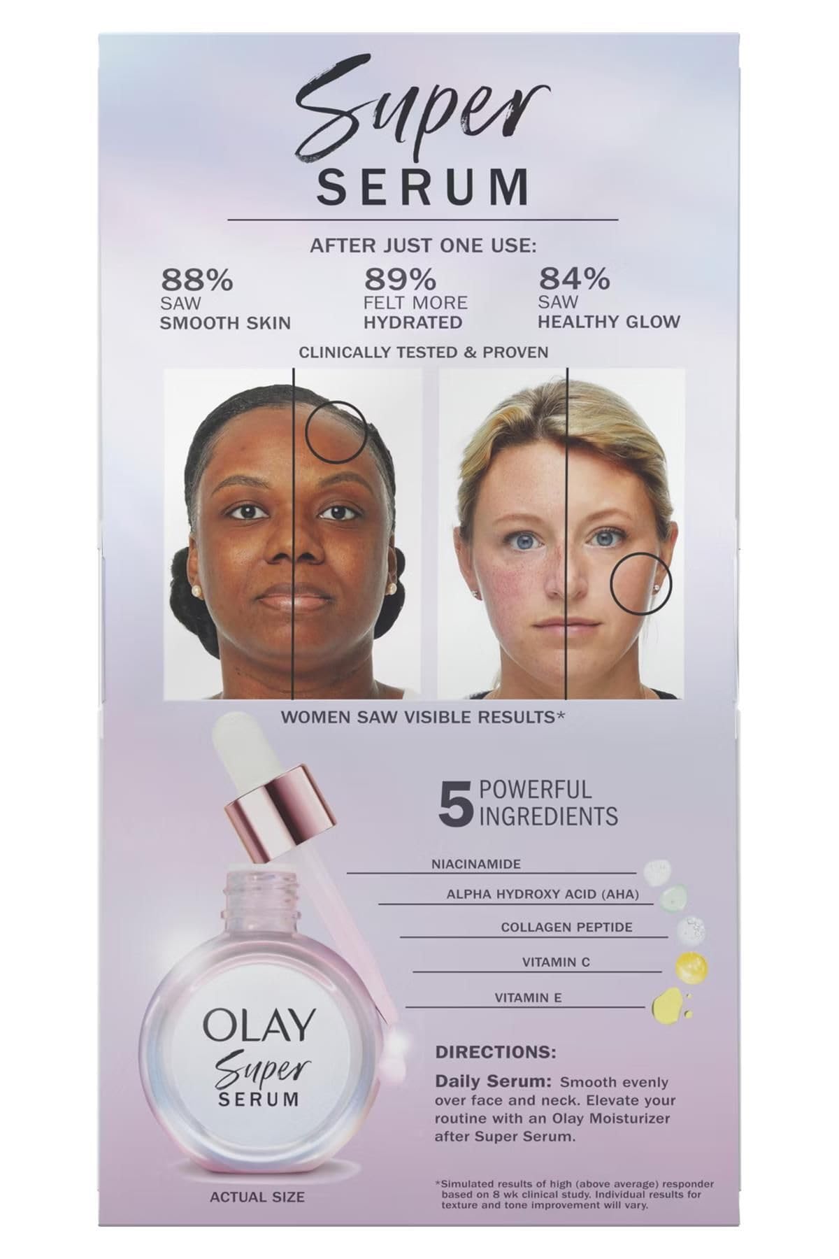 Olay Super Serum Twin Pack being applied to the skin for smoothing effect