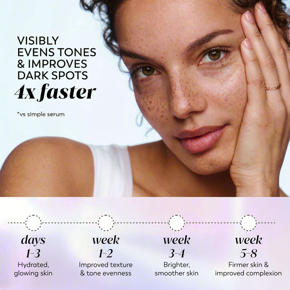 Olay Super Serum vitamin C visual highlights antioxidant benefits.