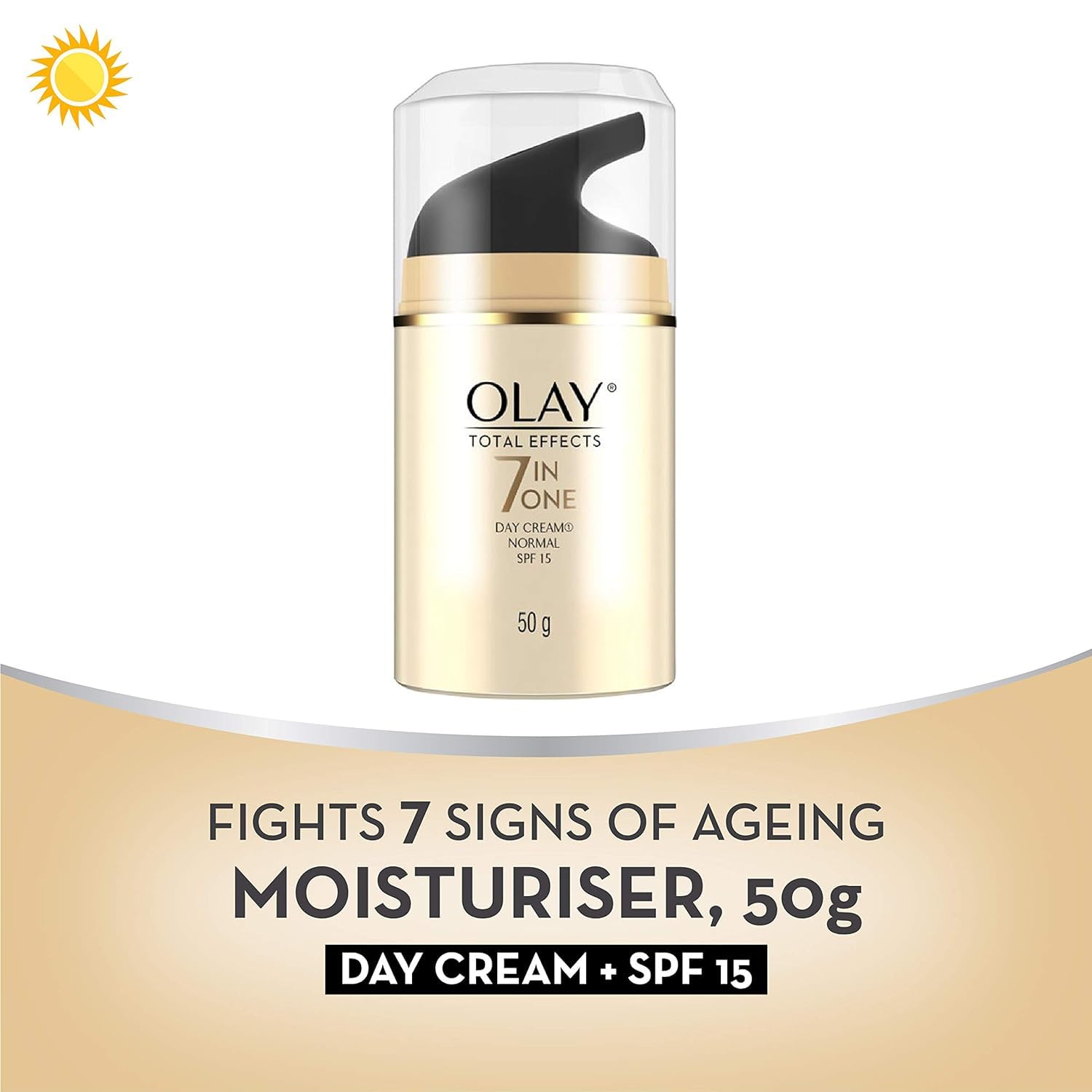 Olay Total Effects 7 en 1: protección UVA/UVB con SPF 15 durante el día.