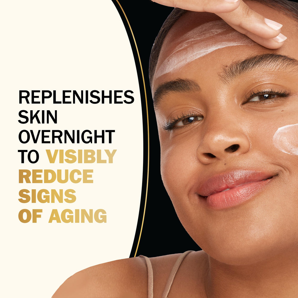 Olay Total Effects Night Firming Cream spread on hand demonstrates fast-absorbing texture.