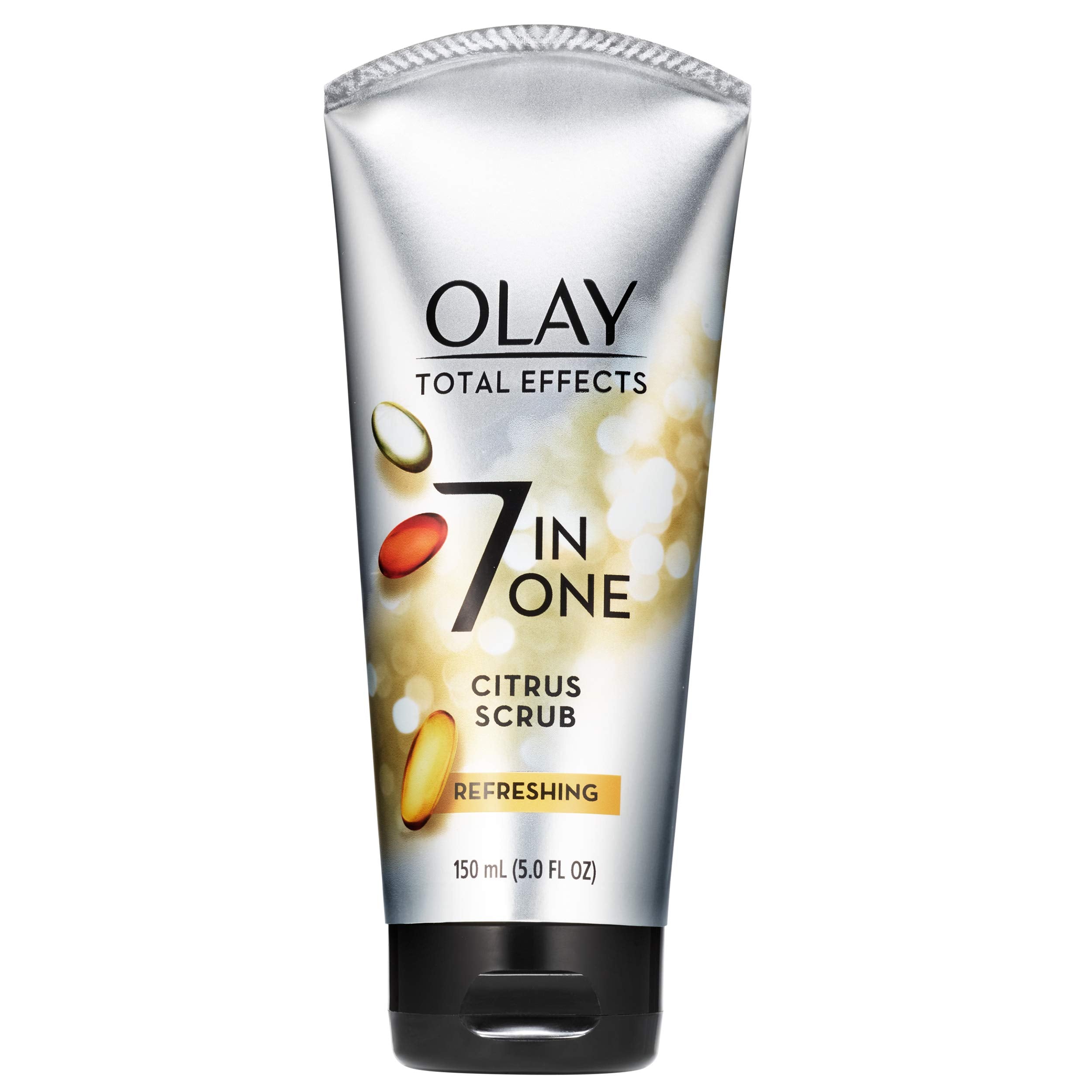 Olay Total Effects refreshing citrus scrub bottle front view showing gentle exfoliation for smooth skin