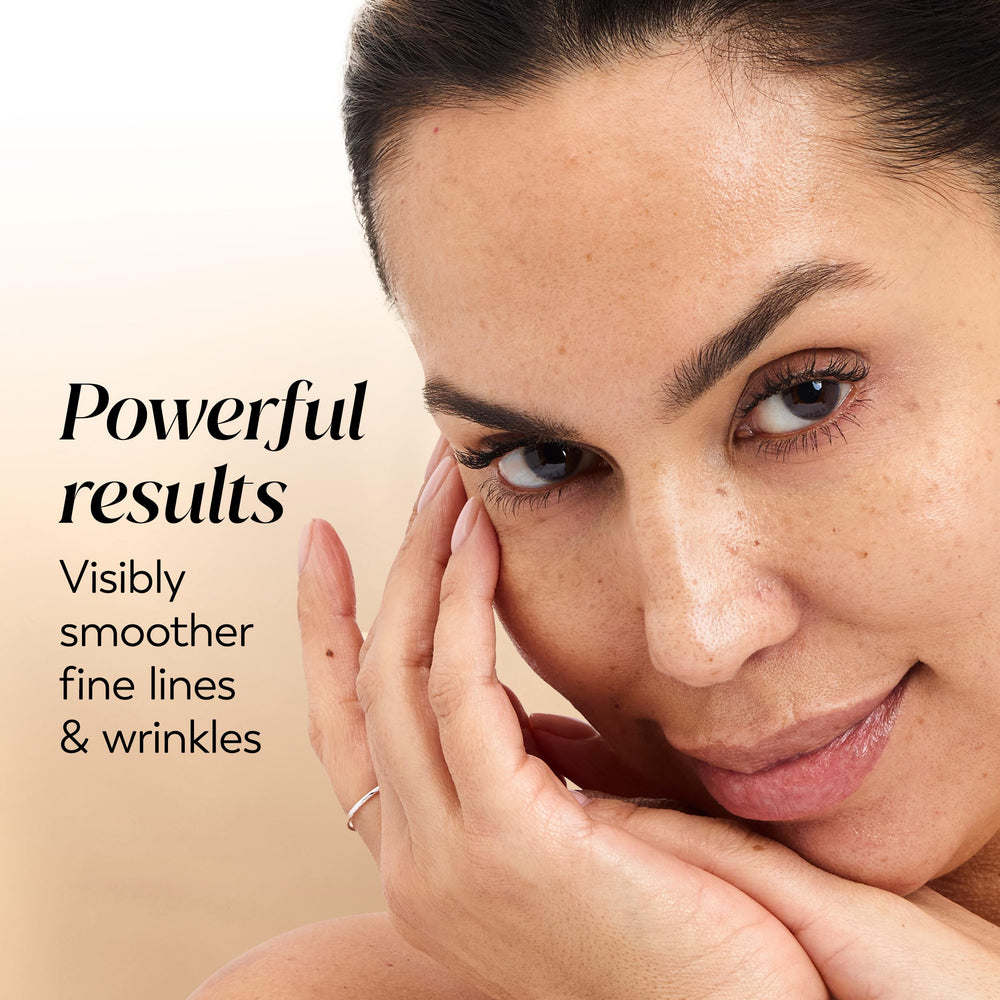 Seven heavenly benefits including brightening and softening for skin glow with Olay Total Effects.