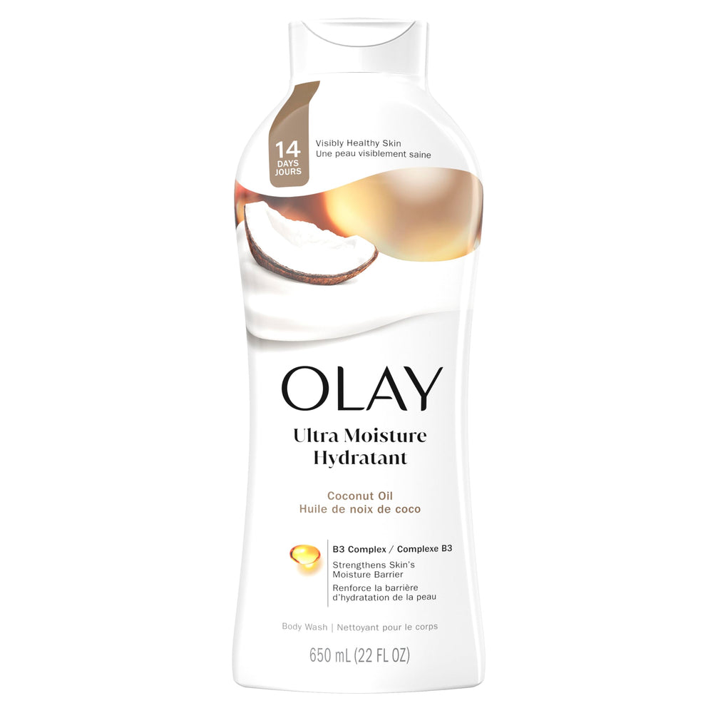 Olay Ultra Moisture Body Wash bottle with pump for easy dispensing
