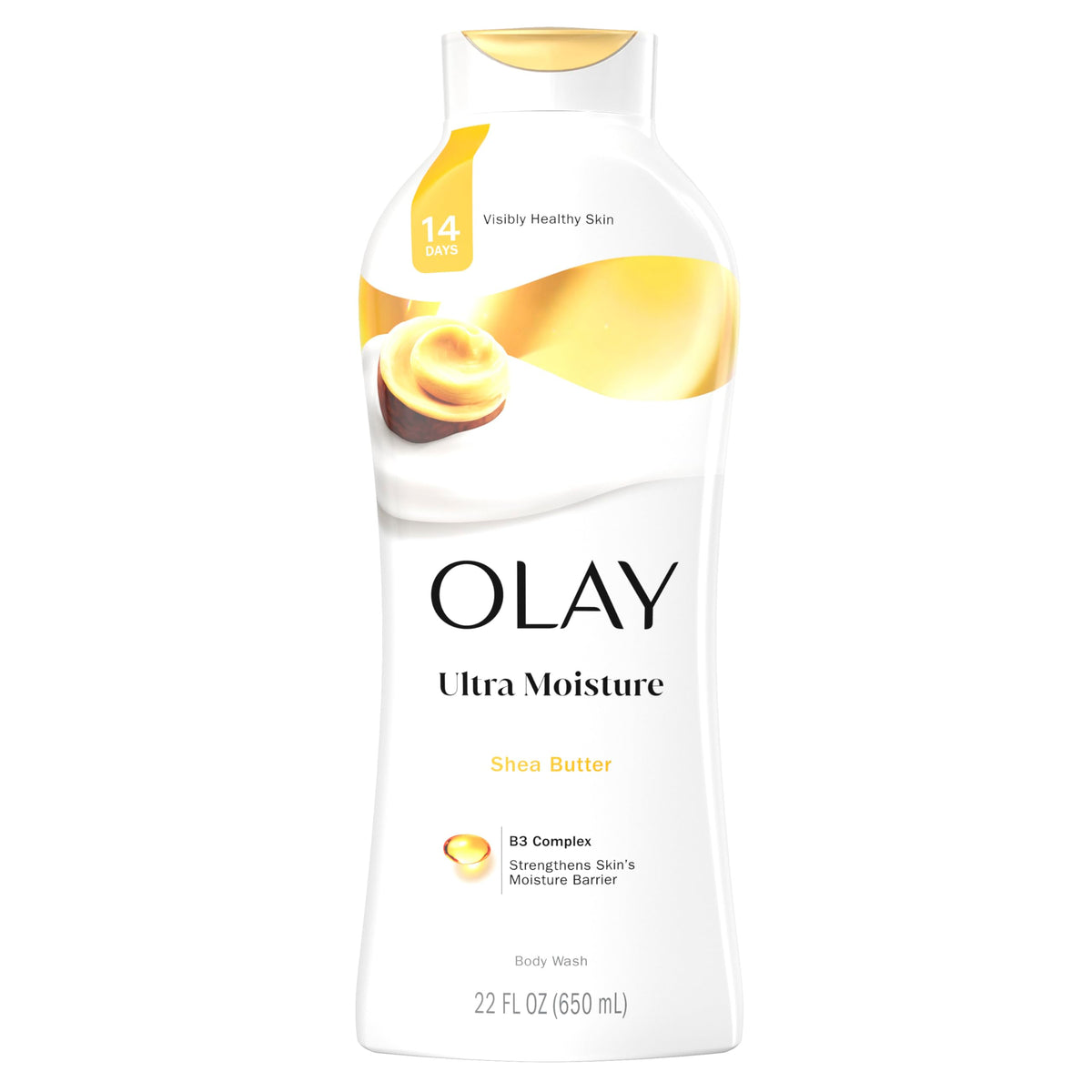 Olay Ultra Moisture Body Wash bottle with creamy lather for hydrated skin