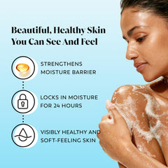 Olay Ultra Moisture, espuma cremosa visible, proporciona sensación suave.