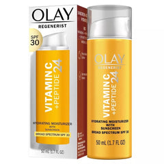 OLAY Vitamin C Hydrating Moisturizer SPF 30 brightening effect close-up.