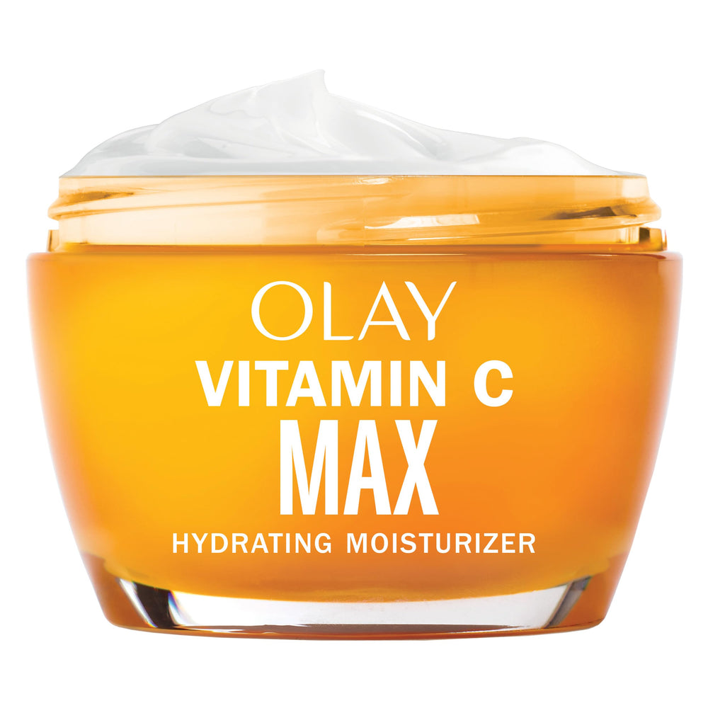 Olay Vitamin C MAX jar closeup highlighting premium packaging and brightening potential