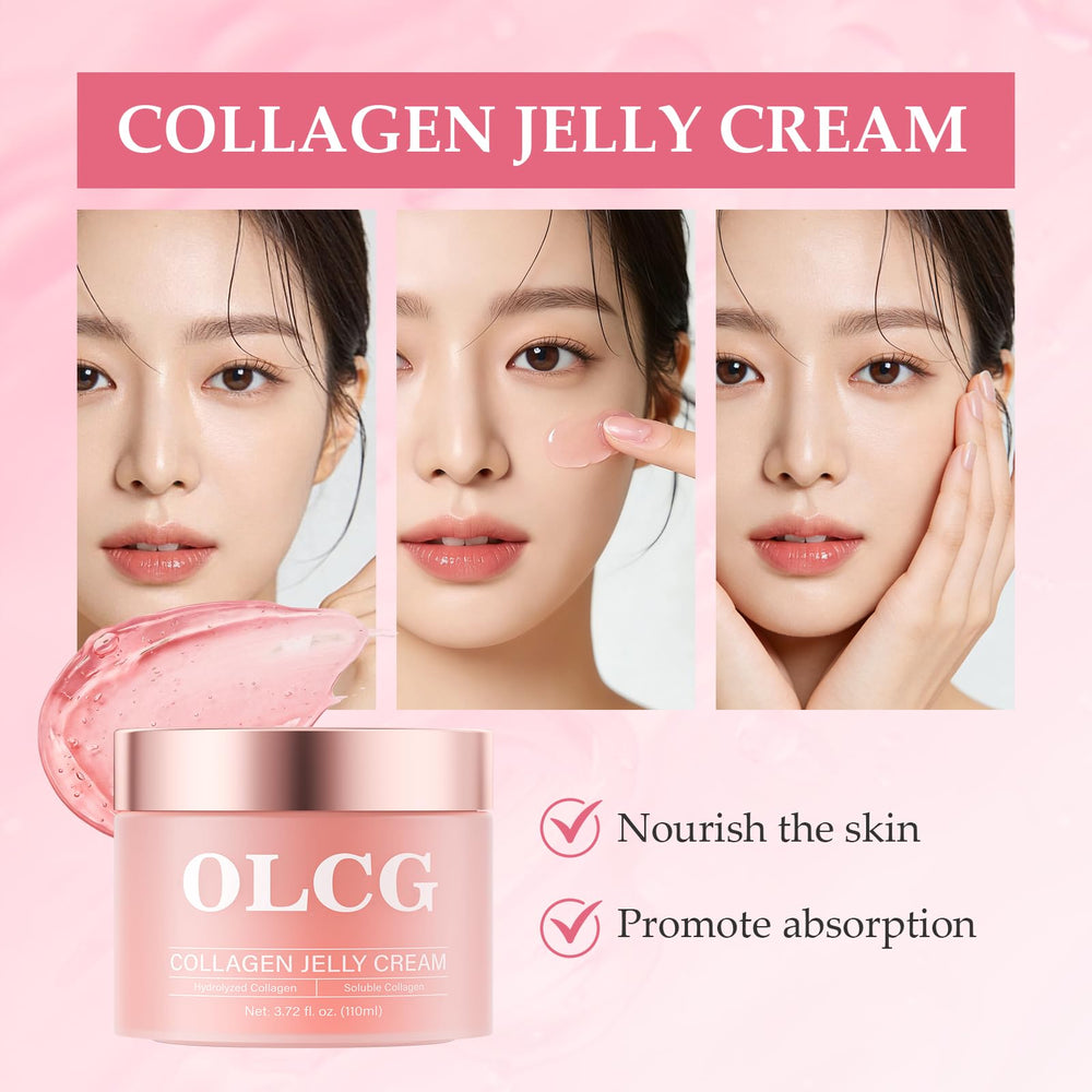 OLCG Collagen Jelly Cream barrier-care with ceramides illustrated for calm skin.