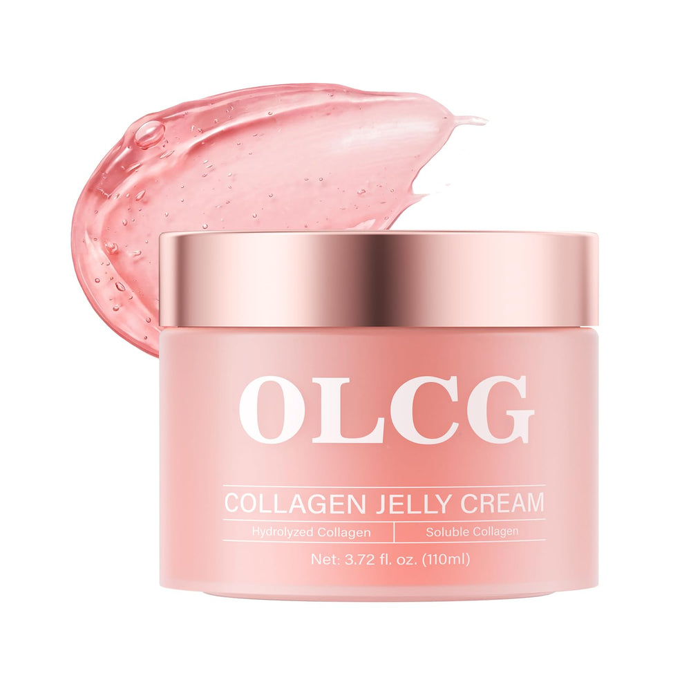 OLCG Collagen Jelly Cream in a nighttime routine setup for gentle, daily care.