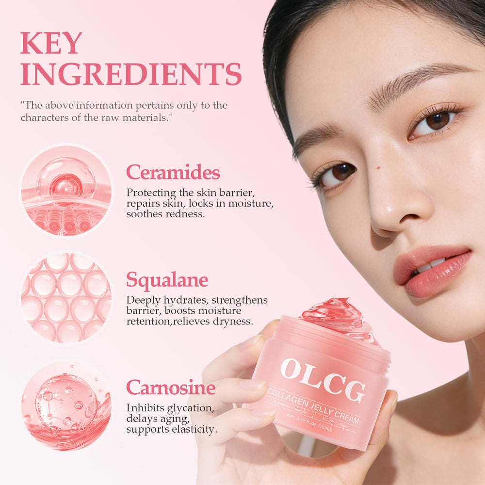 OLCG Collagen Jelly Cream on hand demonstrates easy spread and lightweight hydration.
