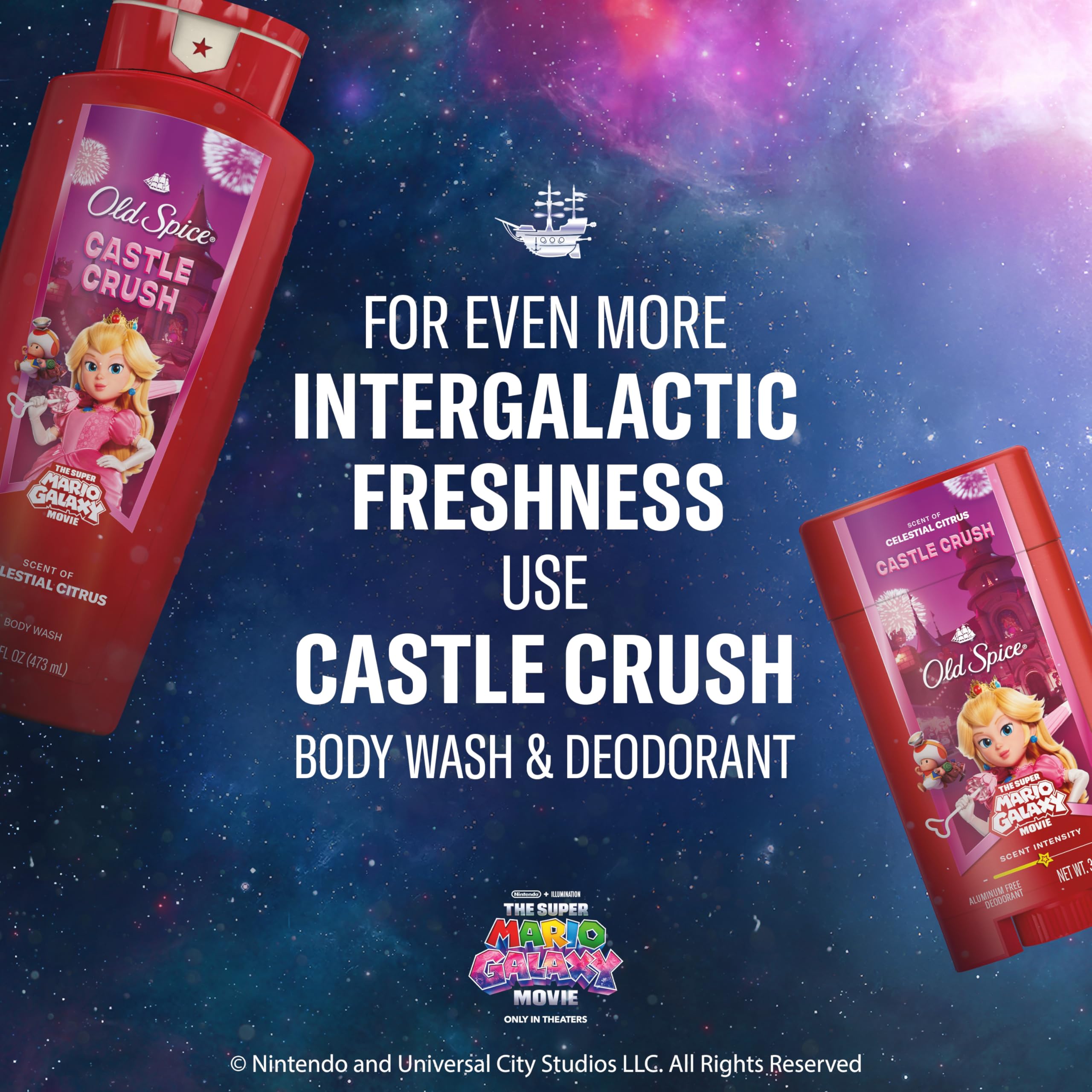 Old Spice 24/7 freshness graphic, reinforcing long-lasting odor protection.