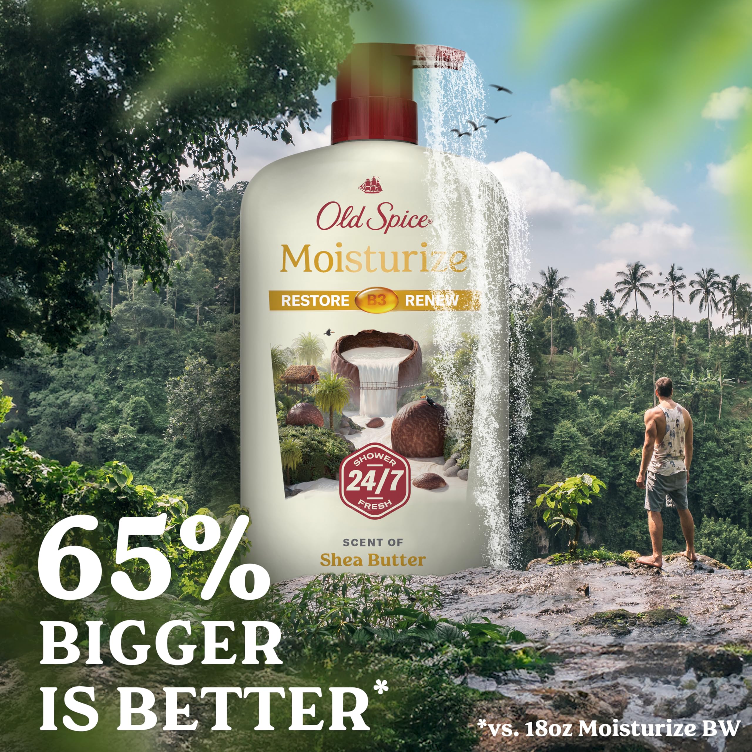 Old Spice 24/7 moisturization bottle emphasizes continuous hydration.