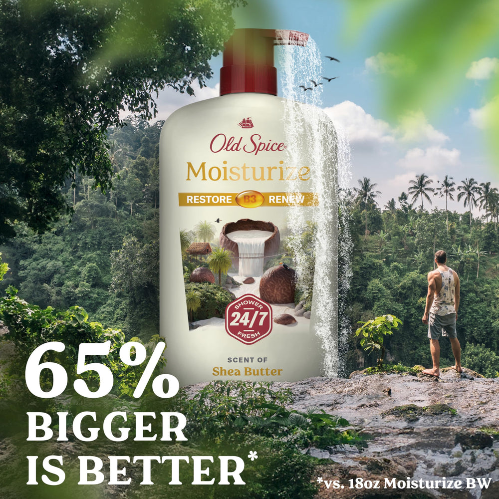 Old Spice 24/7 moisturization bottle emphasizes continuous hydration.