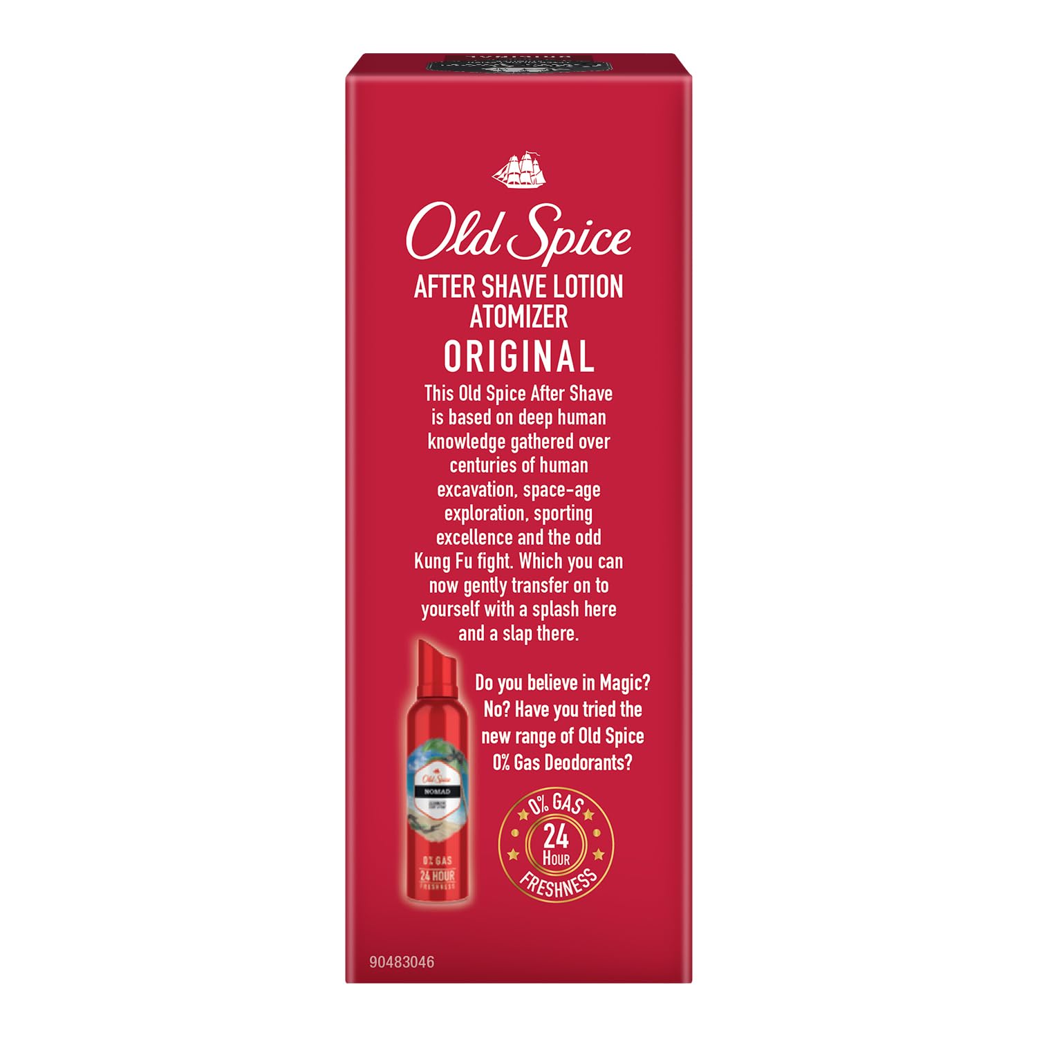 Old Spice after shave lotion original mist dispenser demonstrates quick skin refreshment.