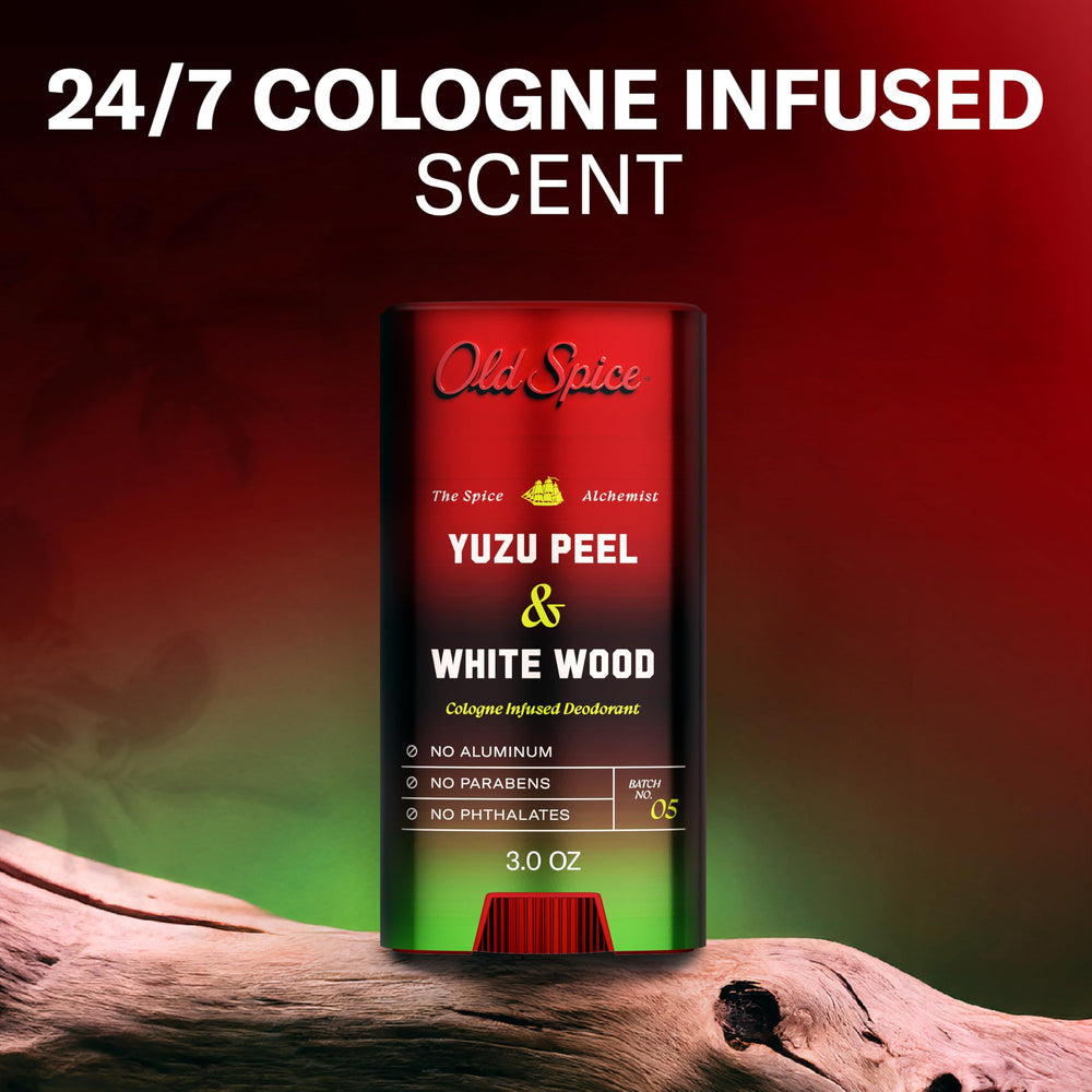 Frasco de desodorante Old Spice de 3 oz en presenta elegante para llevar.
