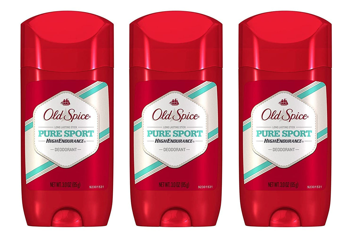 Desodorante Old Spice Alto Rendimiento Puro Deporte para hombre, empaque de 3 onzas, protección duradera.