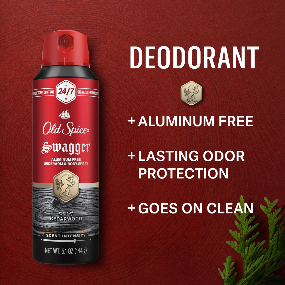 Old Spice aluminum-free body spray side view for quick, even application.