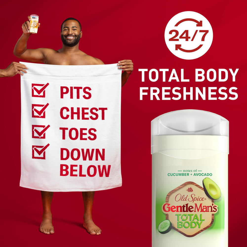 Aplicación en axilas con Old Spice desodorante total cuerpo para una sensación fresca.