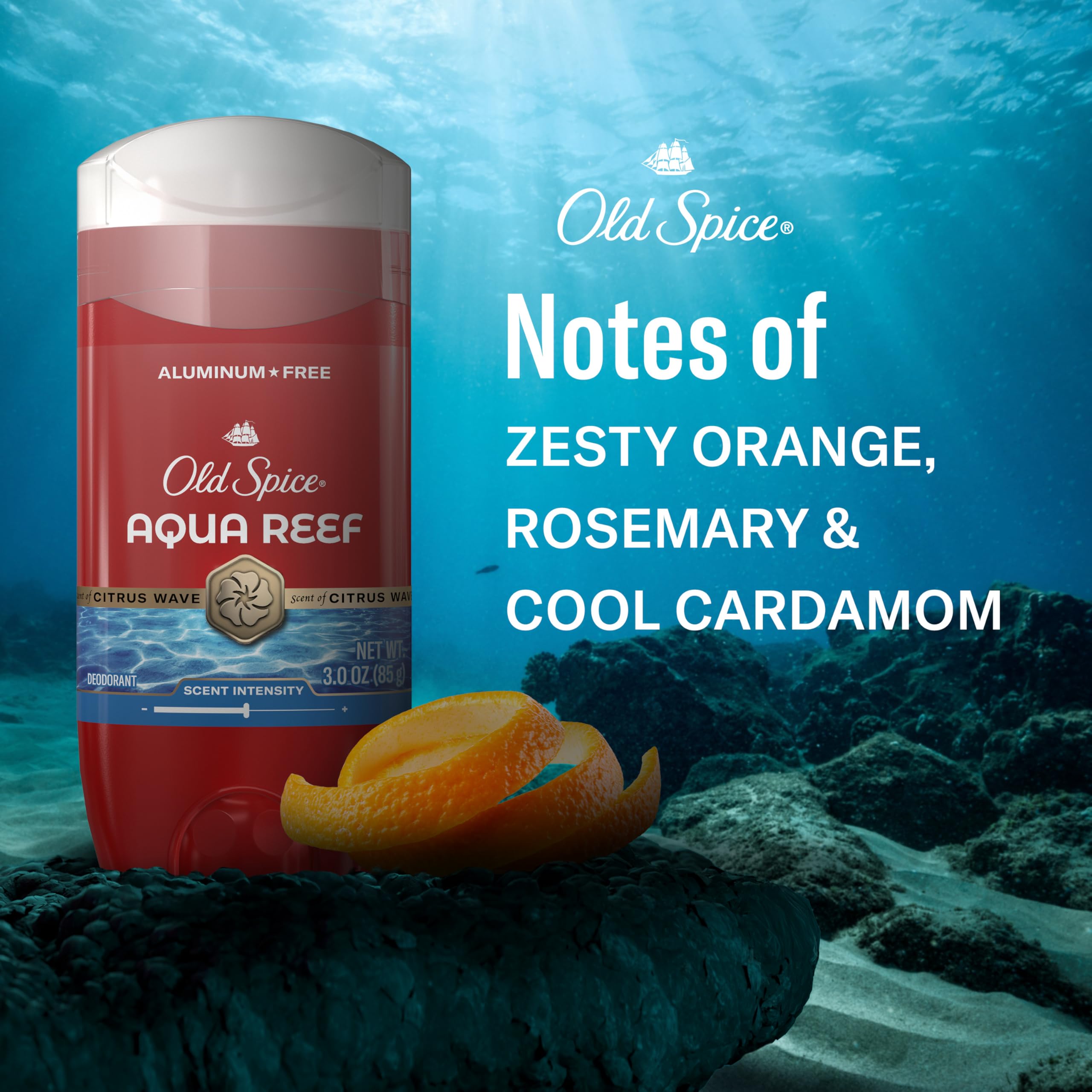 Old Spice Aqua Reef deodorant stick application demonstrated with smooth glide