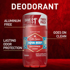 Etiqueta de la colección roja de Old Spice Aqua Reef, reconocimiento de marca visible.