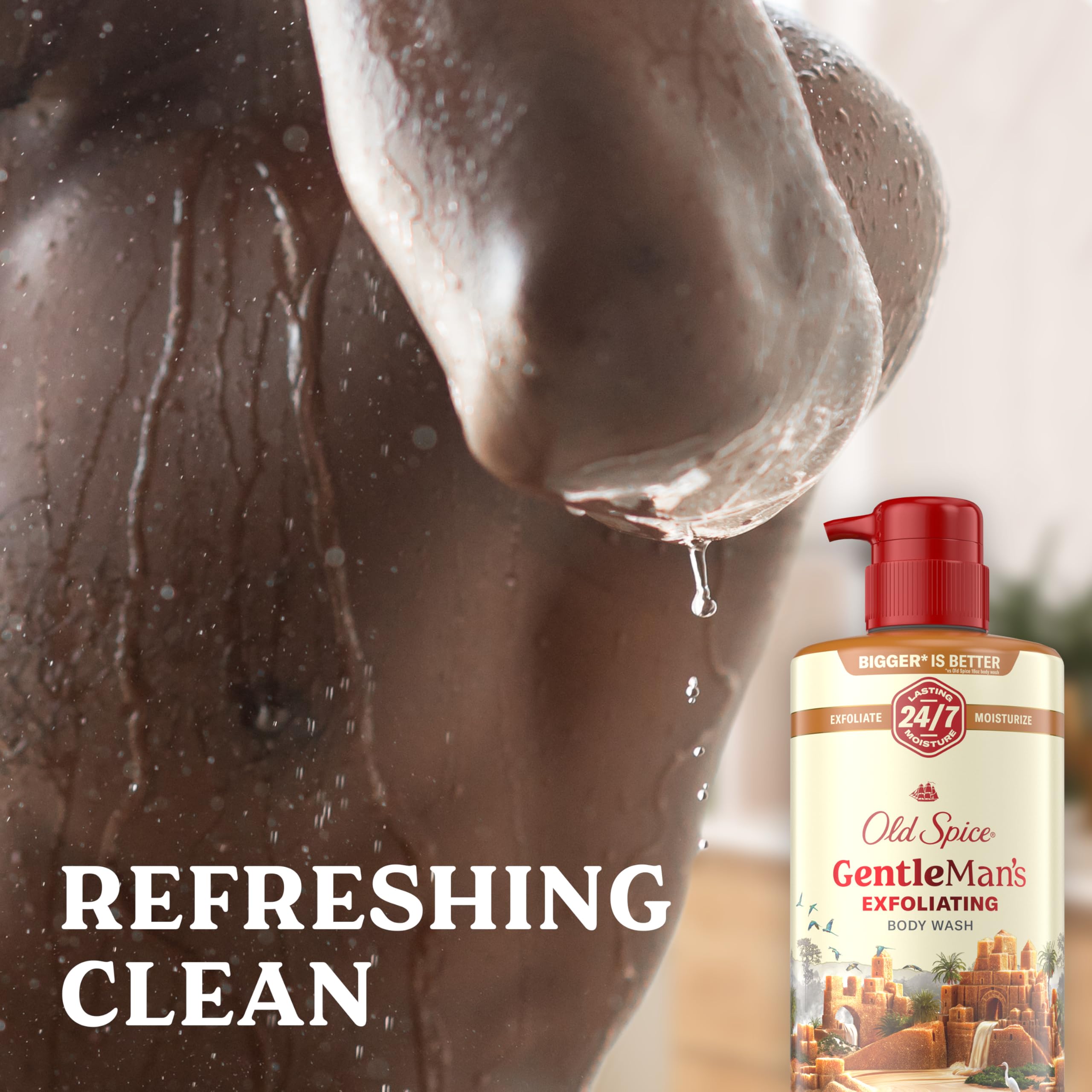 Aroma duradero de Old Spice que permanece tras la ducha.