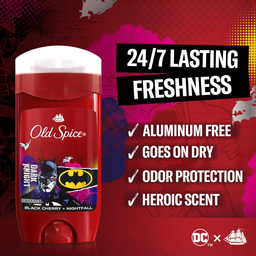 Application shot shows Old Spice Batman deodorant's dry, residue-free glide.
