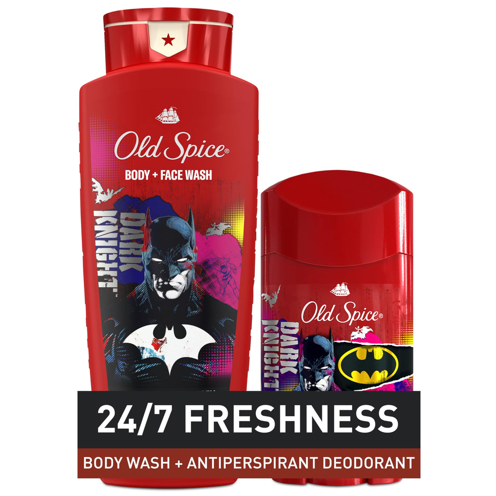 Old Spice Batman: envase de edición coleccionable, diseño oscuro.