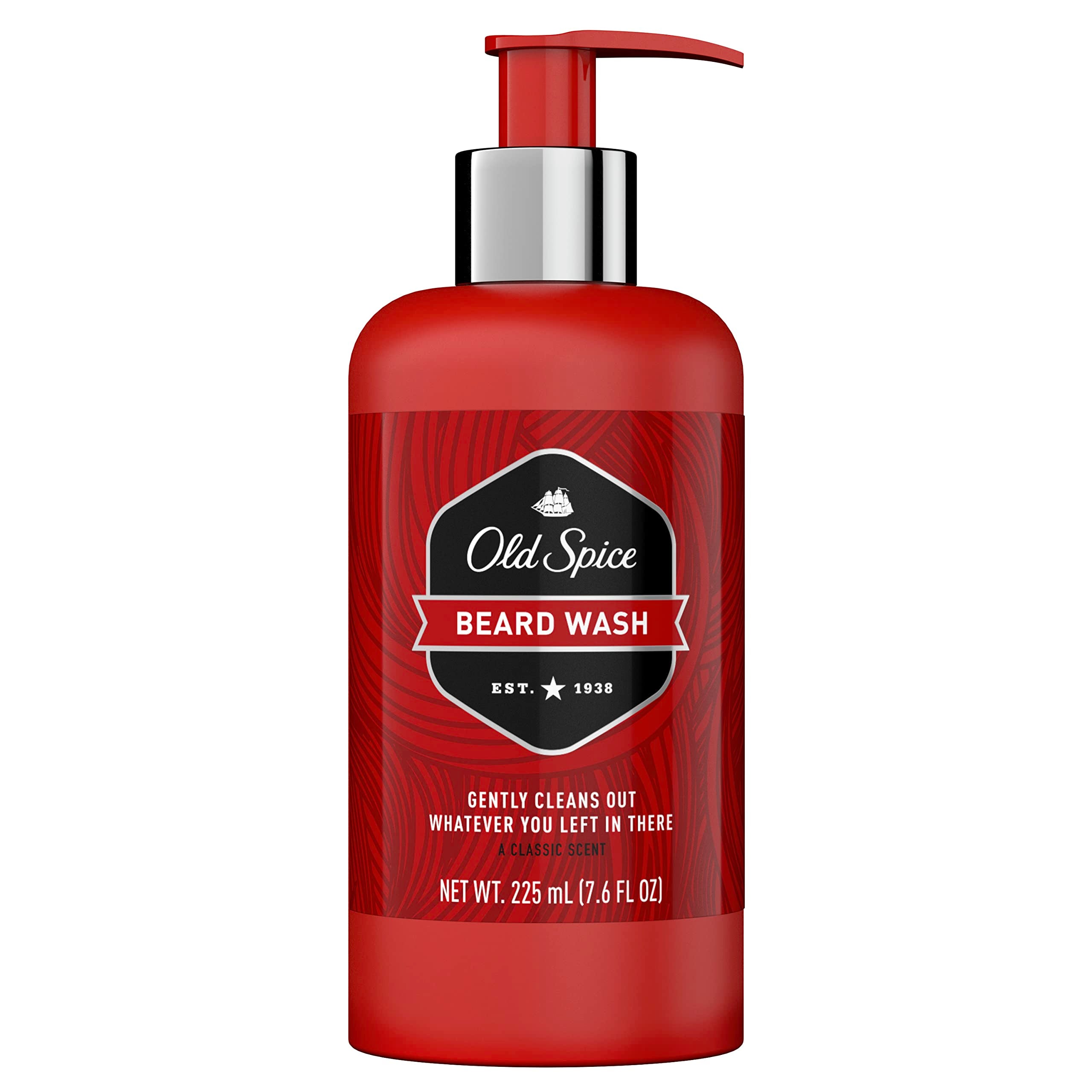 Old Spice Beard Wash bottle showing 7.6oz size for daily cleansing.
