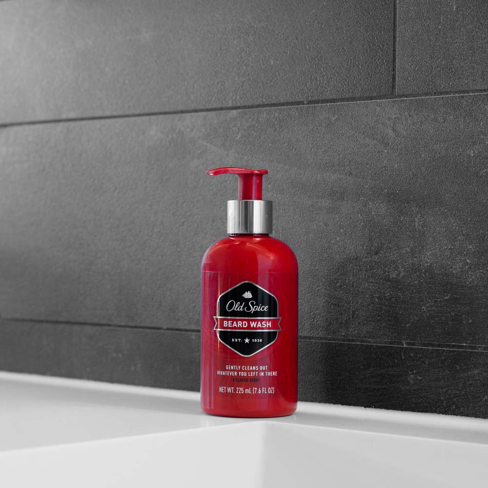 Beard-care routine featuring Old Spice Wash as daily step.