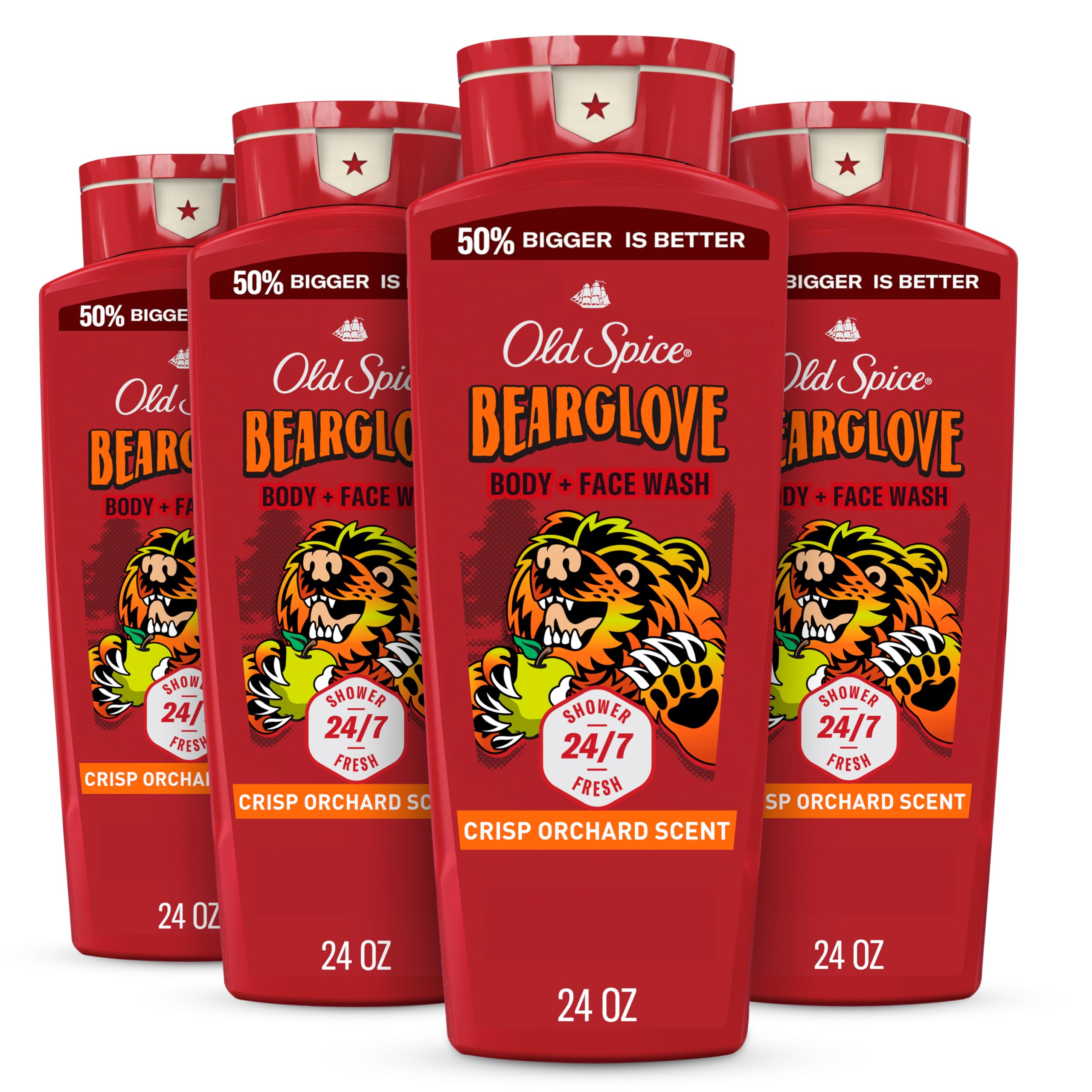 Old Spice Bearglove body wash bottle ready for a bold morning cleanse.