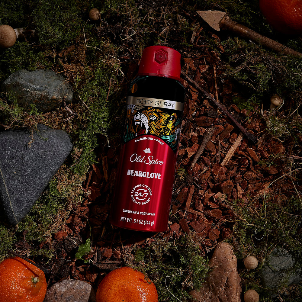 Old Spice Bearglove bottle spray action showcases easy-to-use mist for everyday wear